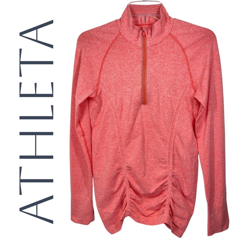 Athleta Fast Track Coral Ruched Quarter‎ Zip Pullover Top Base Layer Medium